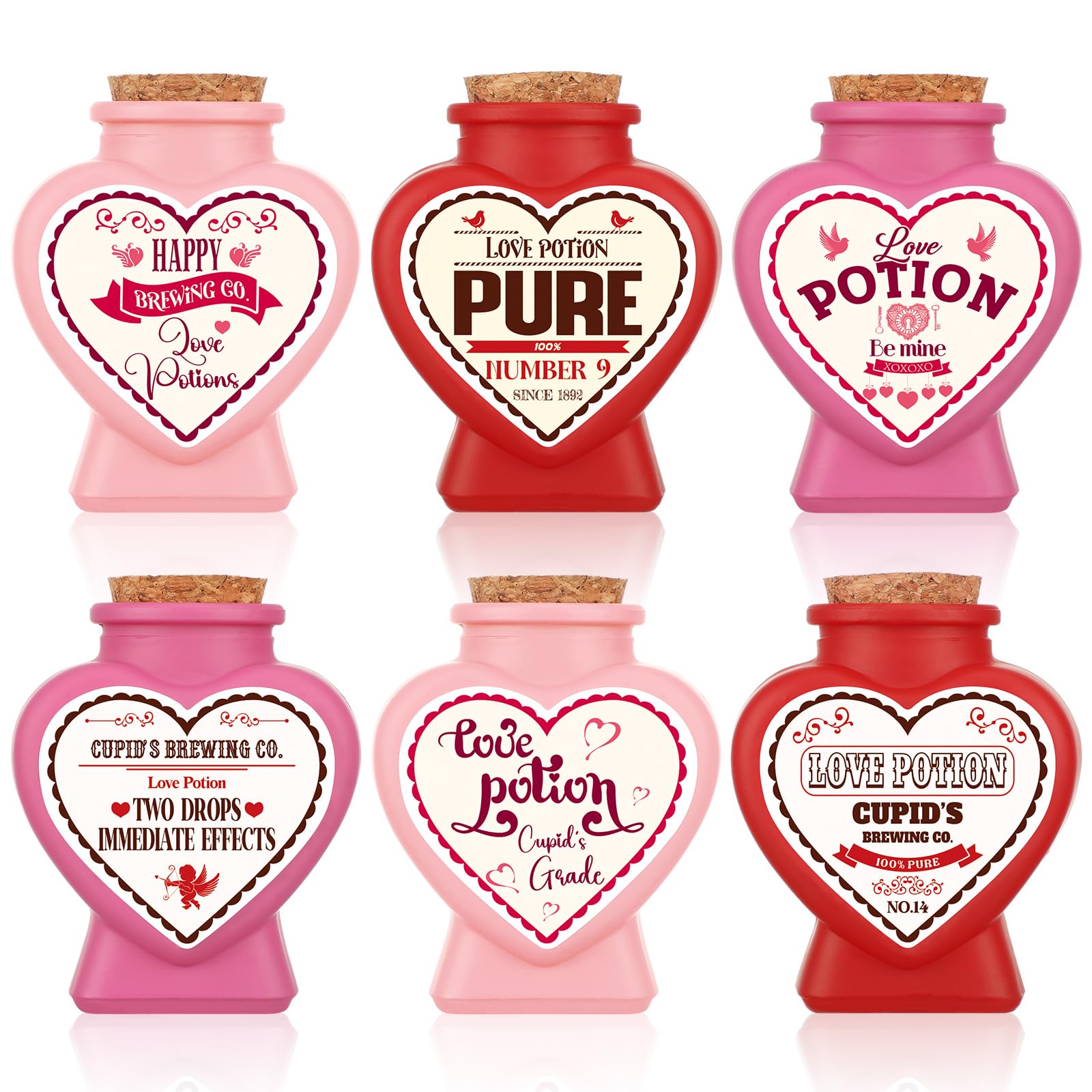 Domensi 6 Pcs Valentine Love Potion Bottles Heart Shaped